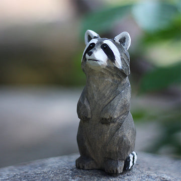 Handmade Carved Raccoon Figurine